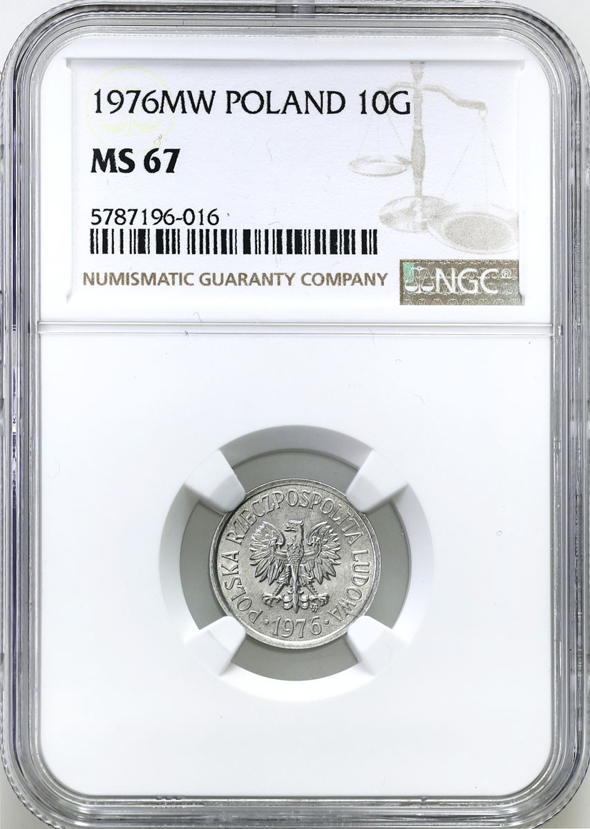 PRL. 10 groszy 1976 Aluminium NGC MS67 (MAX)